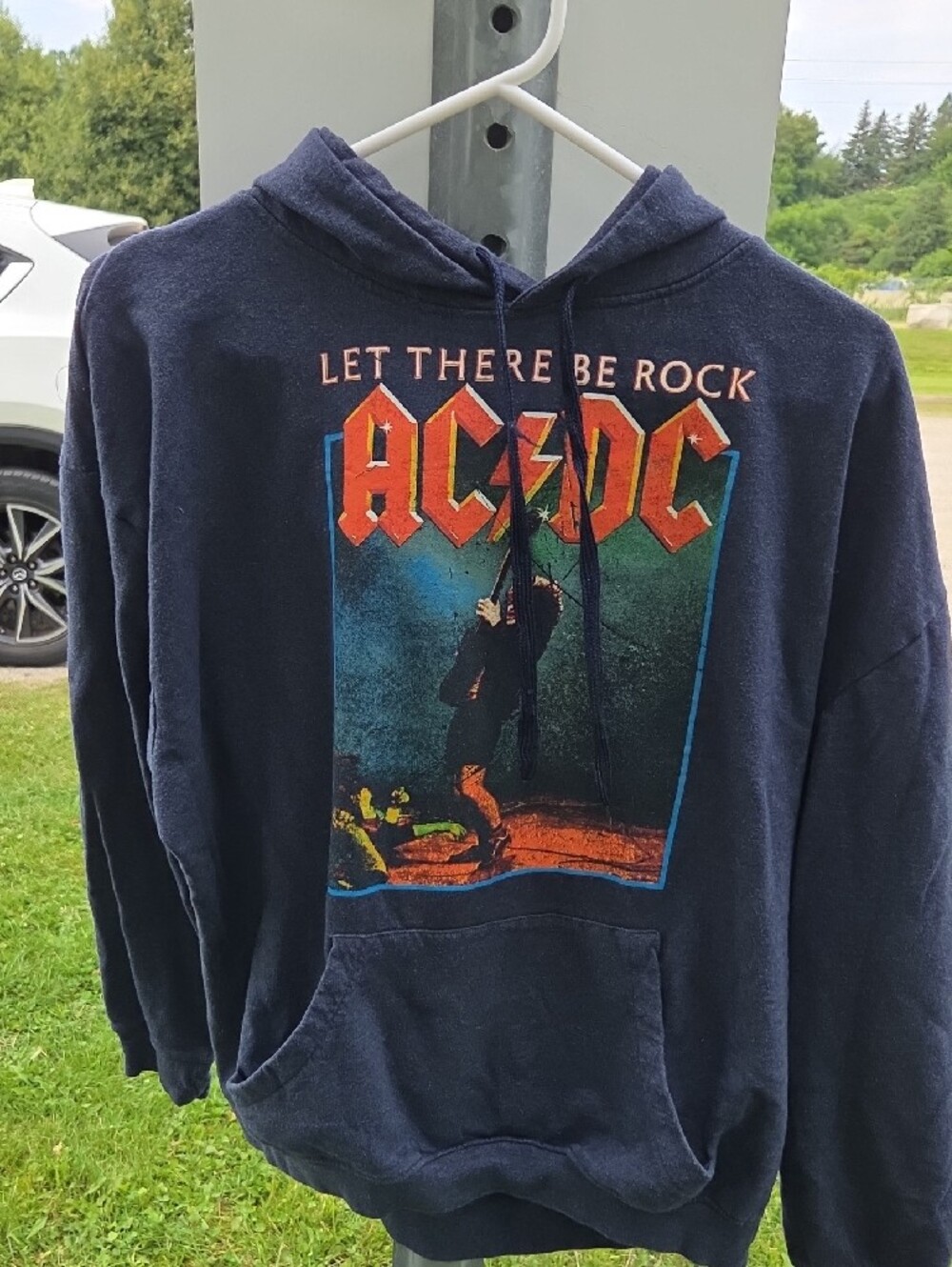 AC/DC Navy Blue Graphic Hoodie with Multicolor Band Art